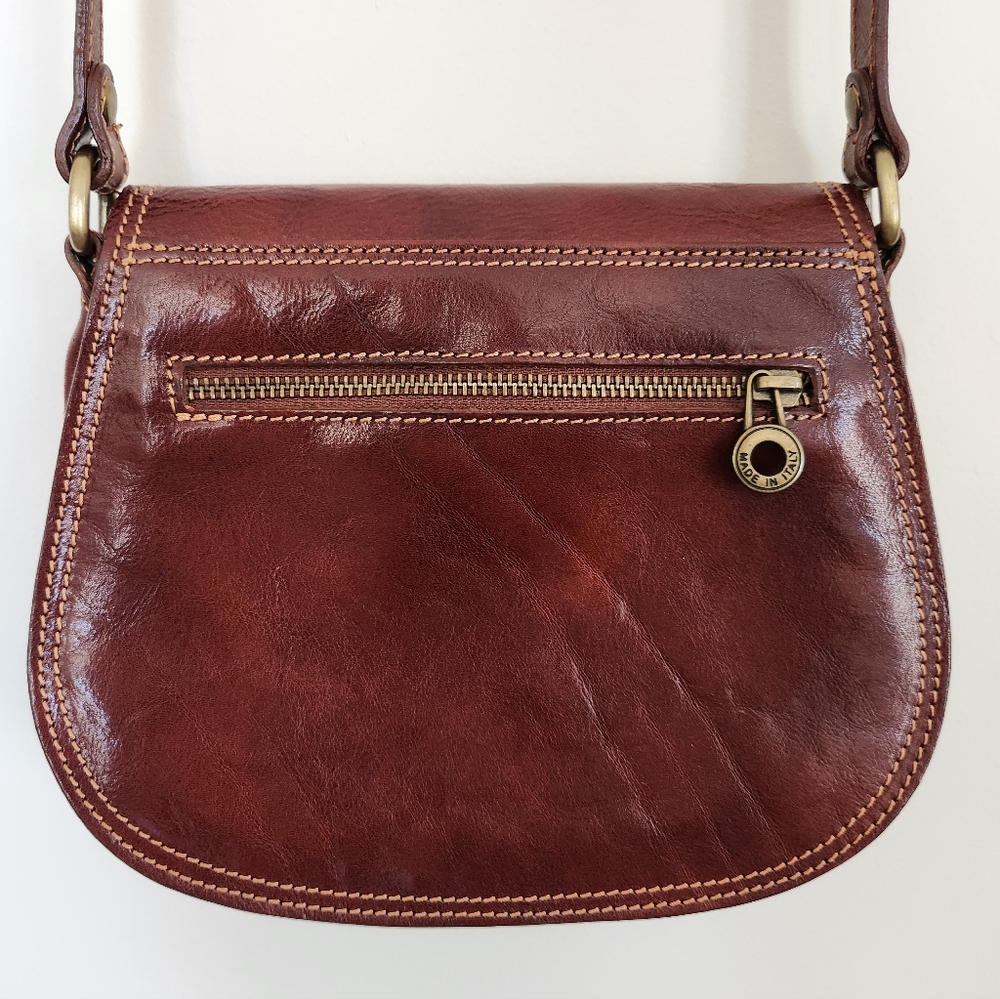Vera Pelle Chestnut Brown Leather Crossbody Bag - Picture 3 of 10